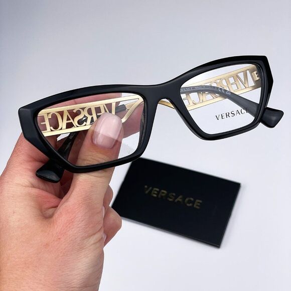 Versace VE3327U GB1 BRAND NEW Eyeglasses Black Gold Frame Logo Square Women - Picture 10 of 11